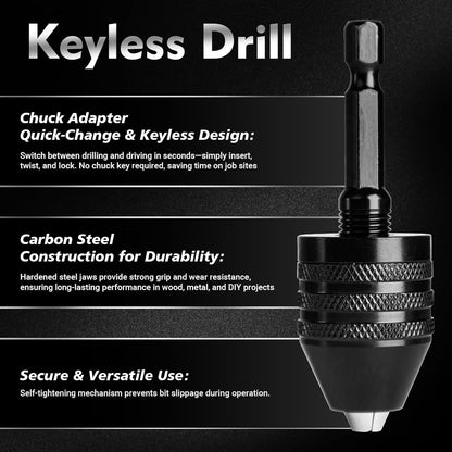 3-Piece Keyless Drill Chuck Adapter Set, 0.3-3.6mm and 0.6-8mm for Impact Drivers and Power Drills