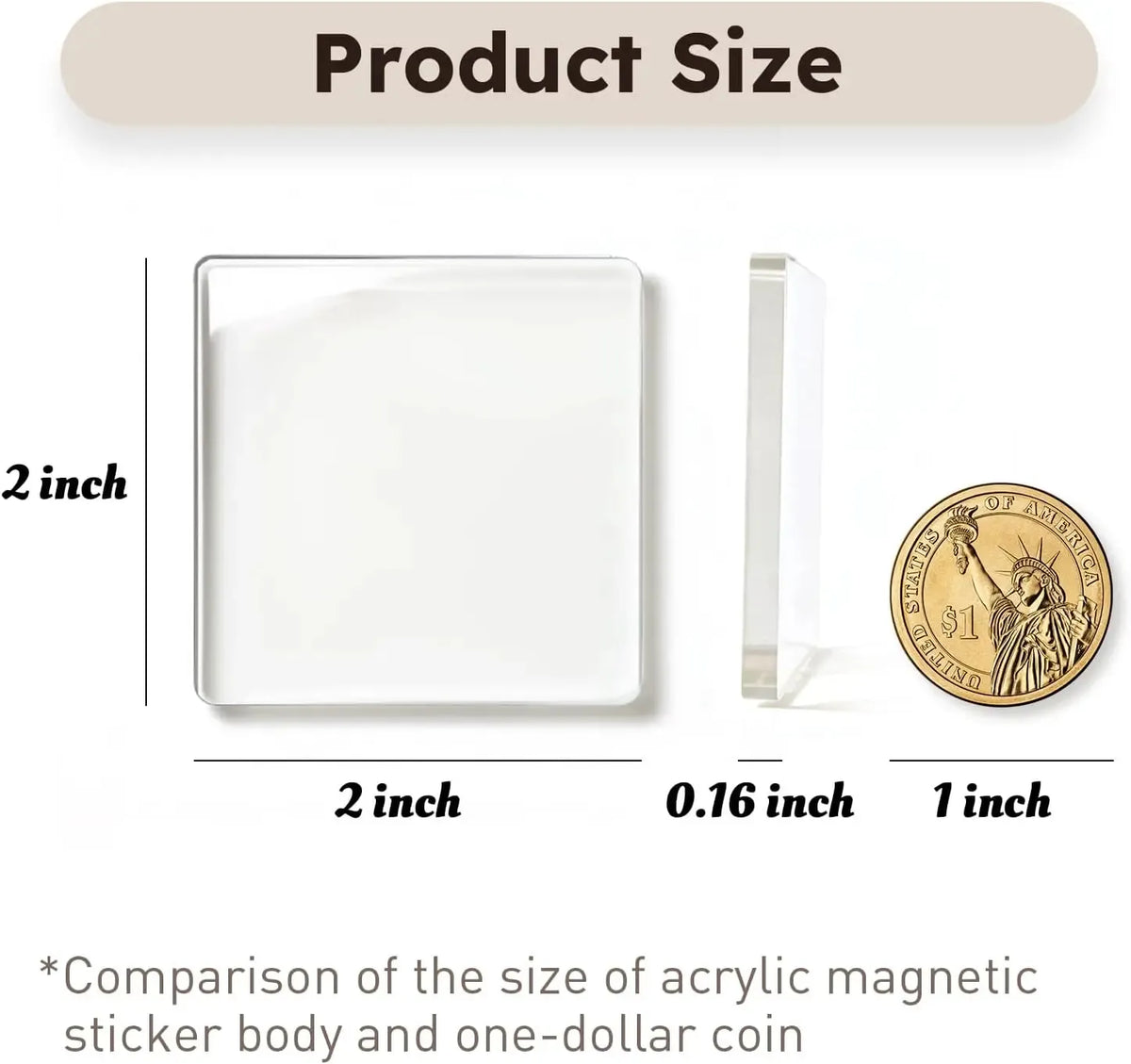 10 Pack 2" x 2" Clear Acrylic DIY Fridge Magnet Set with Adhesive Backing – Square Magnetic Photo Frames with Stunning 3D Effect