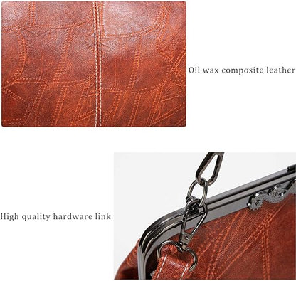 2026 New Elegant Waterproof Women’s Leather Kiss-Lock Tote Handbag