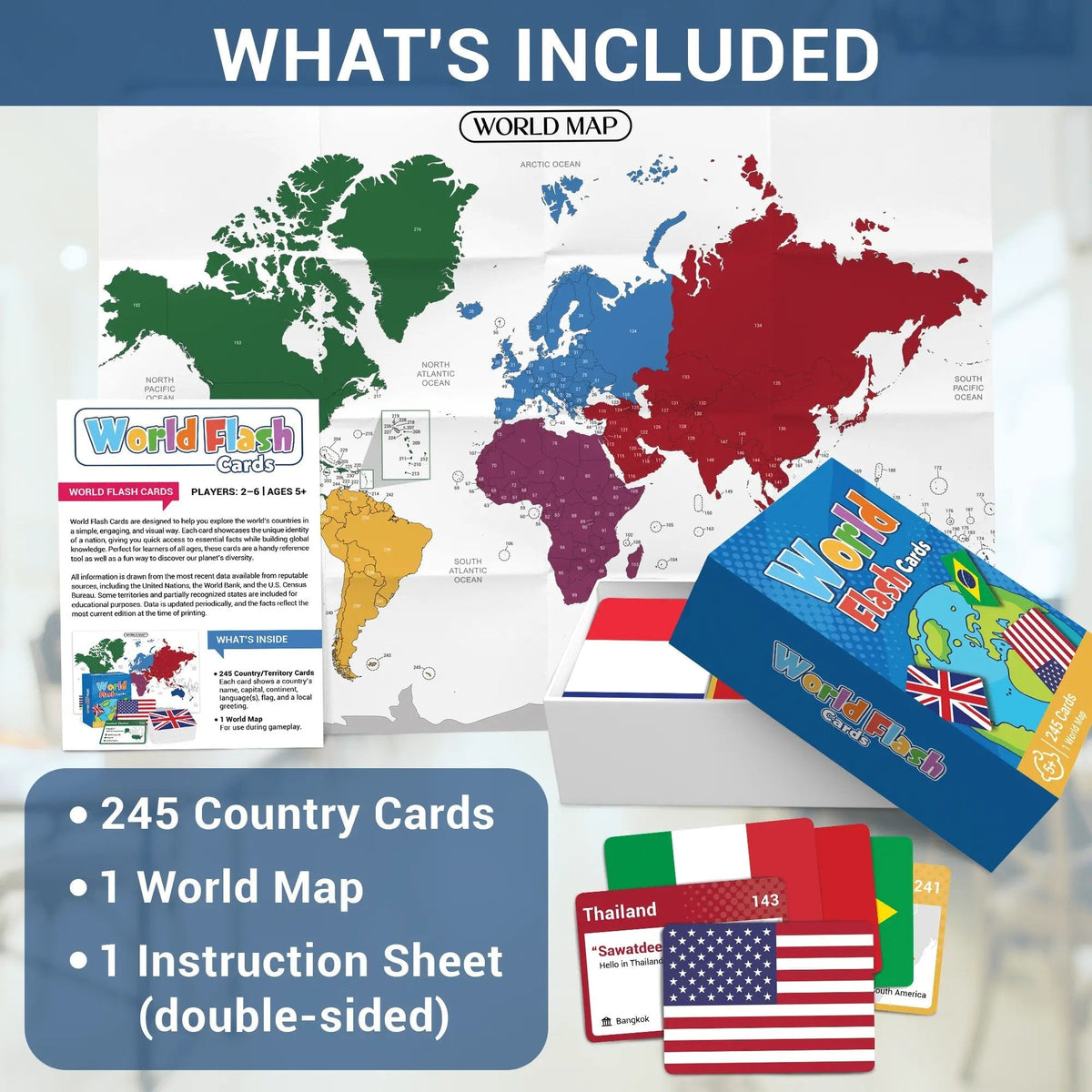 World Flags Flashcards — 245 Countries, Geography Learning Set