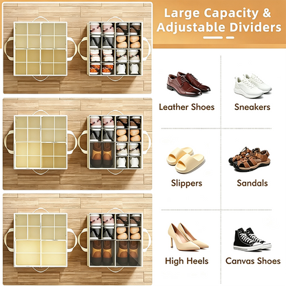 Foldable Shoe Organizer for Closet with Clear Cover