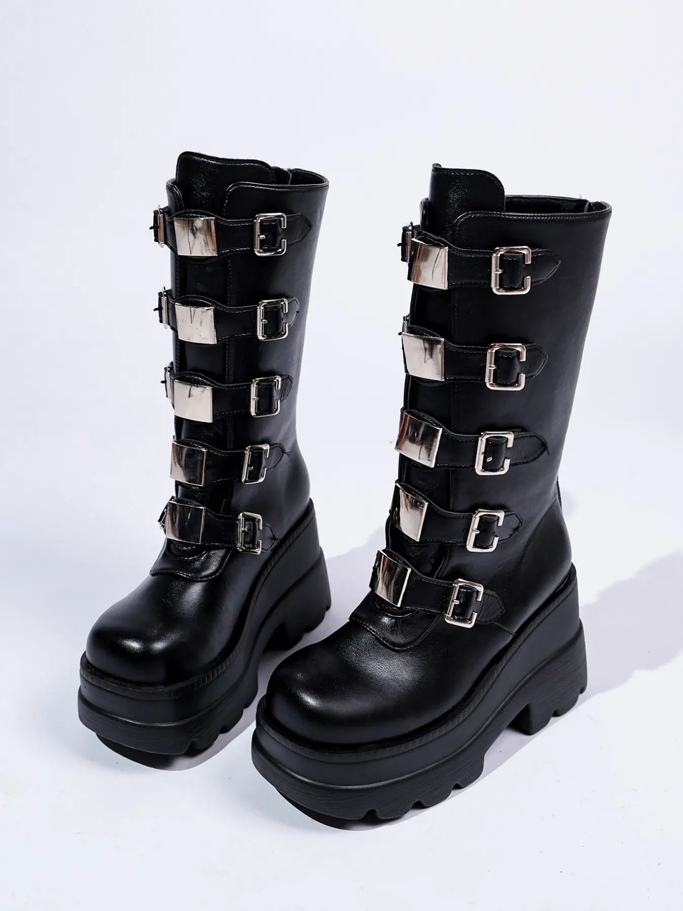 Women's Gothic Mid-Calf Boots – Chunky Sole, High Heel