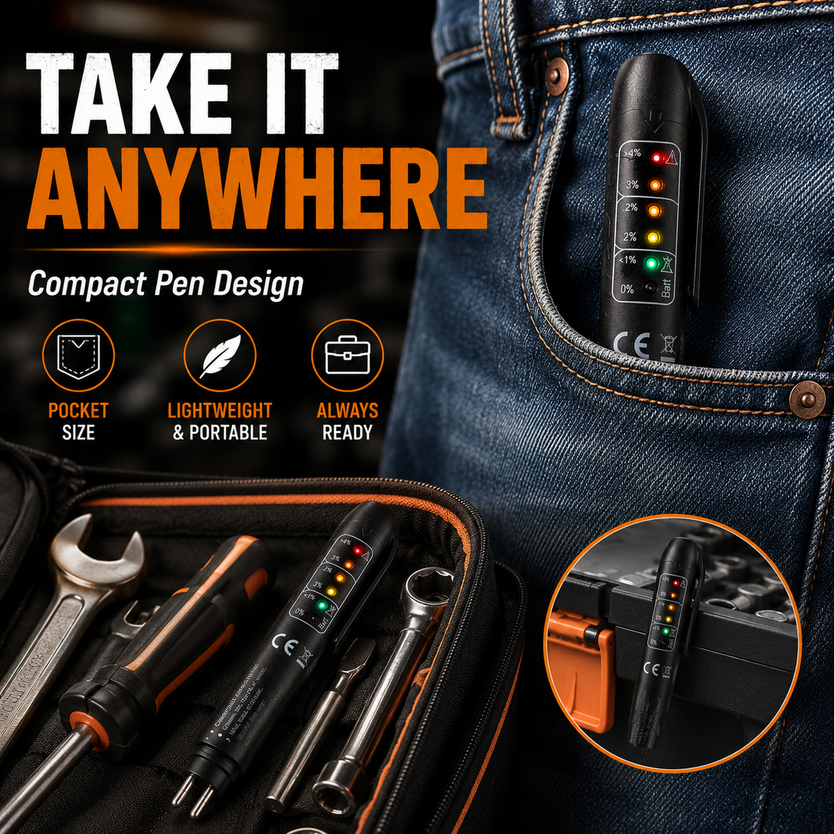 Portable Brake‐Fluid Tester Pen for DOT 3 / DOT 4 / DOT5.1