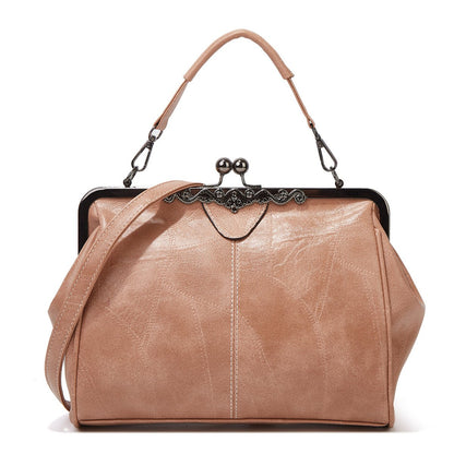 2026 New Elegant Waterproof Women’s Leather Kiss-Lock Tote Handbag