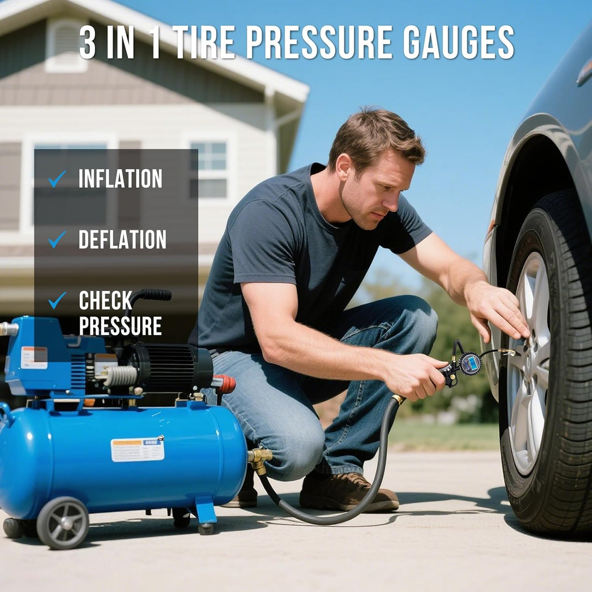LAST DAY 49% OFF - High Precision Digital Tire Inflator Pressure Gauge | 3-in-1 Inflate Deflate Check Tire Tool