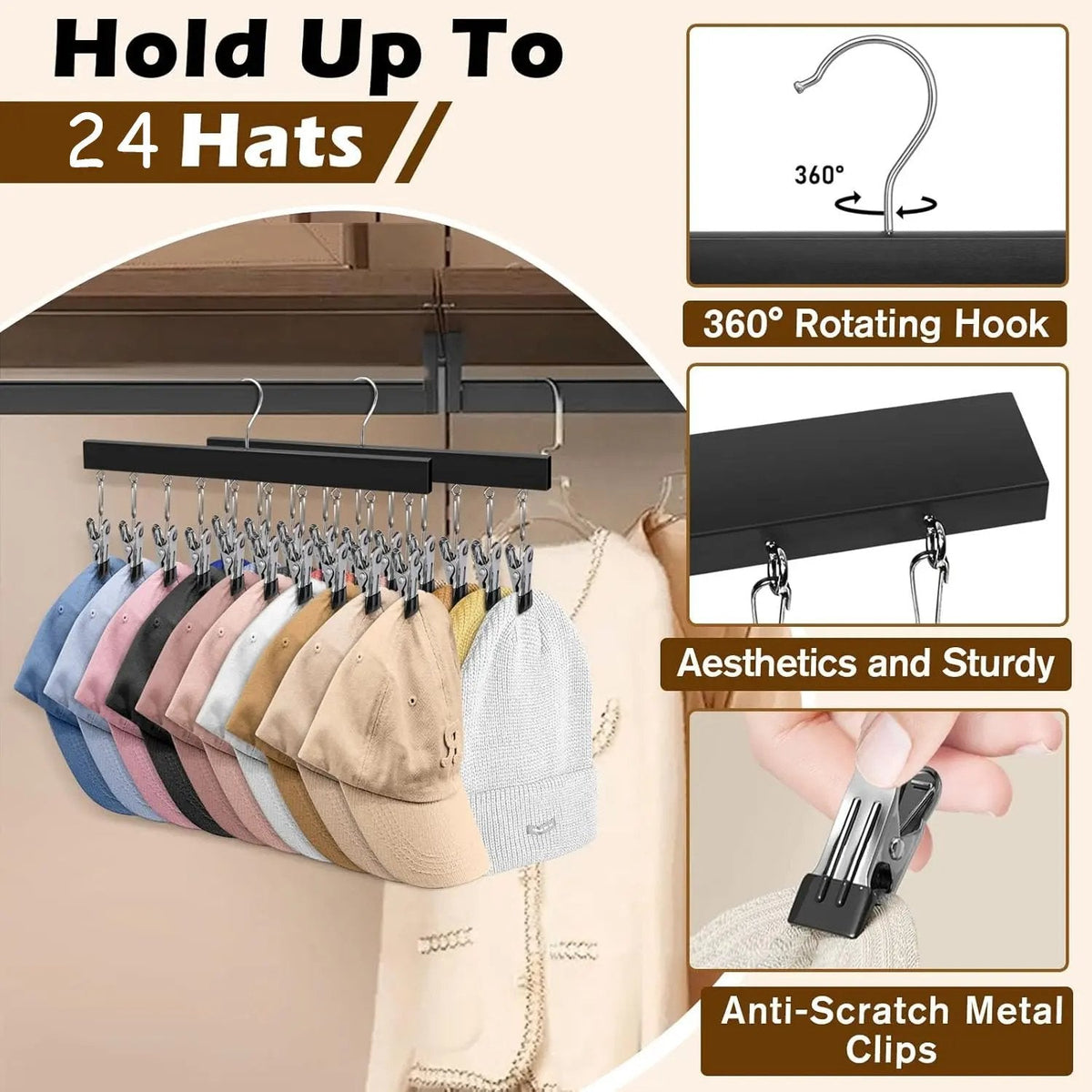 HOT SALE NOW! Wooden Clothing Organizer Hanger with 12 Stainless Steel Clips