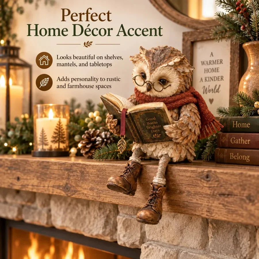 Reading Owl Figurine – Whimsical Book Lover Decor