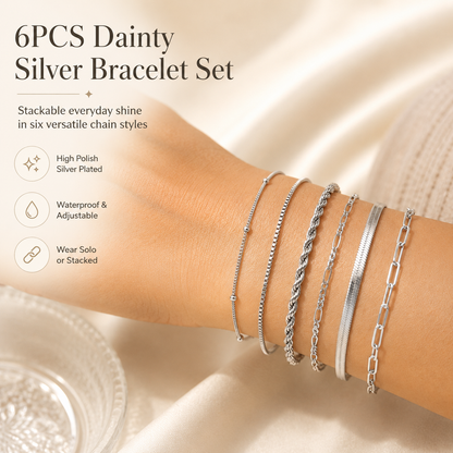 6PCS Dainty Gold Bracelet Set – Trendy Stackable Chain Bracelets for Women