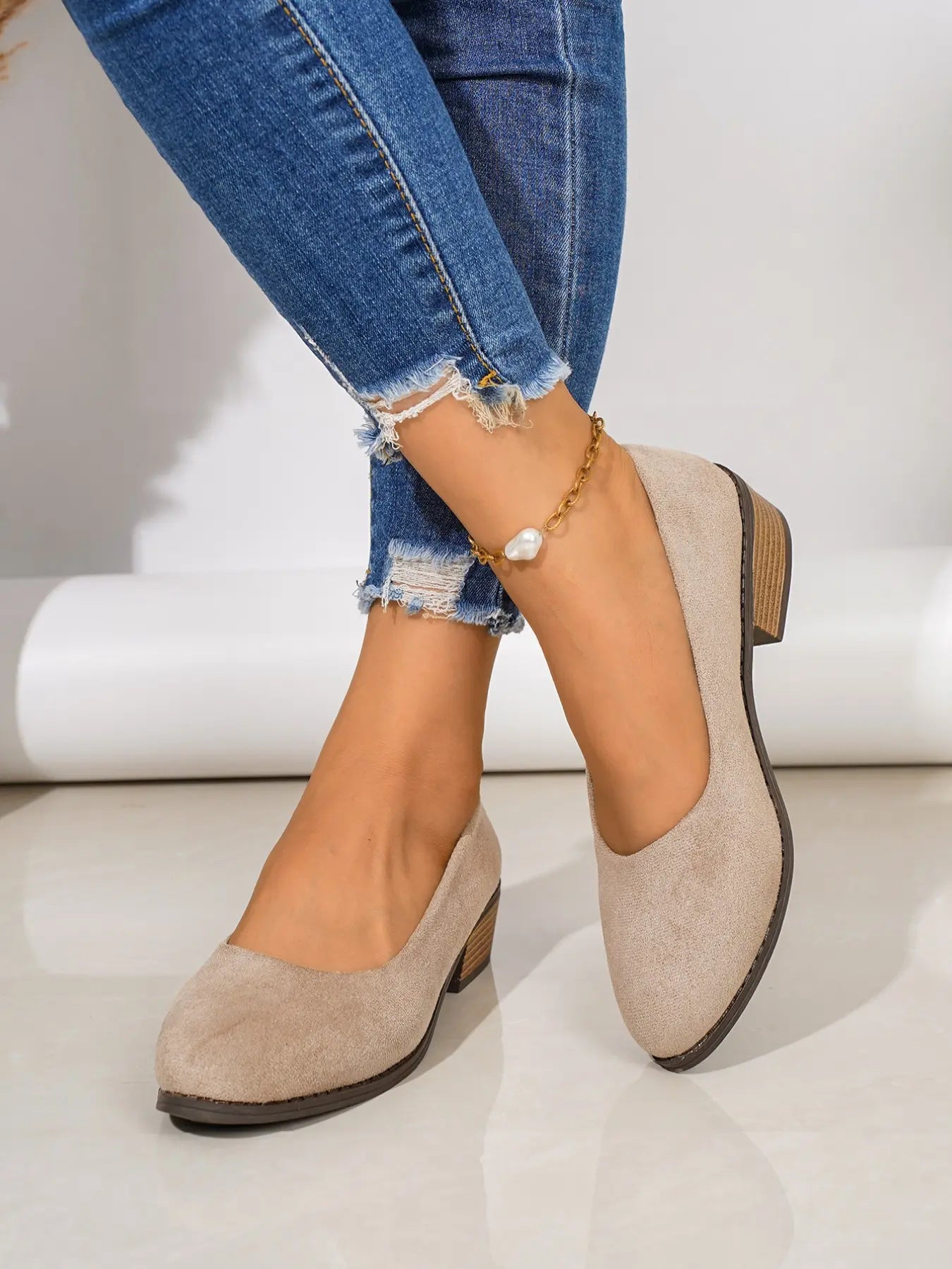 Women's Velvet Heels – Round Toe, Slip-On