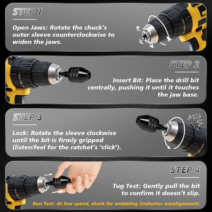 3-Piece Keyless Drill Chuck Adapter Set, 0.3-3.6mm and 0.6-8mm for Impact Drivers and Power Drills