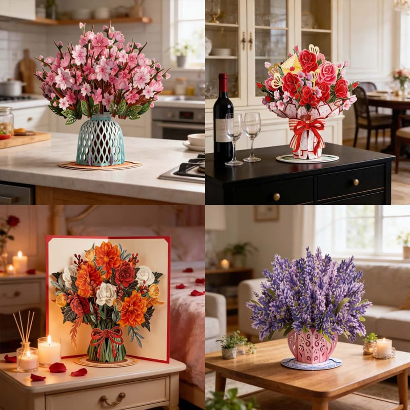 Forever-Blooming 3D Flower Pop-Up Card– Personalized Love Message & Everlasting Bloom