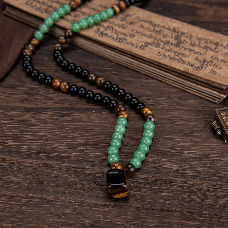 Money Attraction Necklace With GreenAventurine & Tiger Eye Pendant Healing Crystal Stone