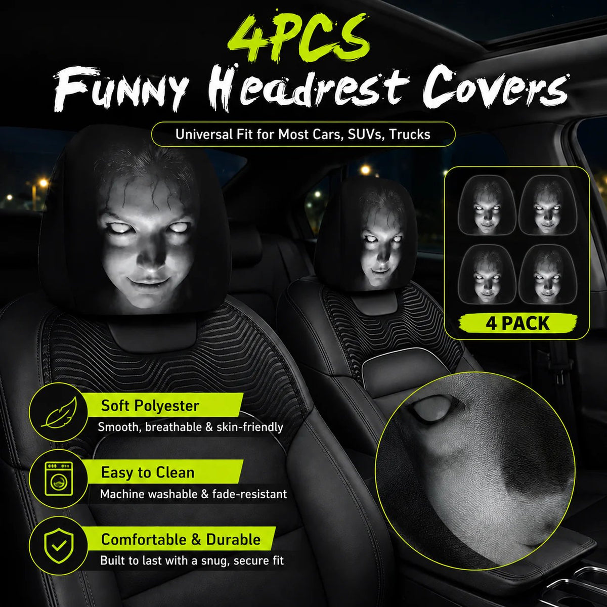 LAST DAY SALE 49% OFF- Funny Cartoon Car Headrest Covers – 2PCS Universal Fit