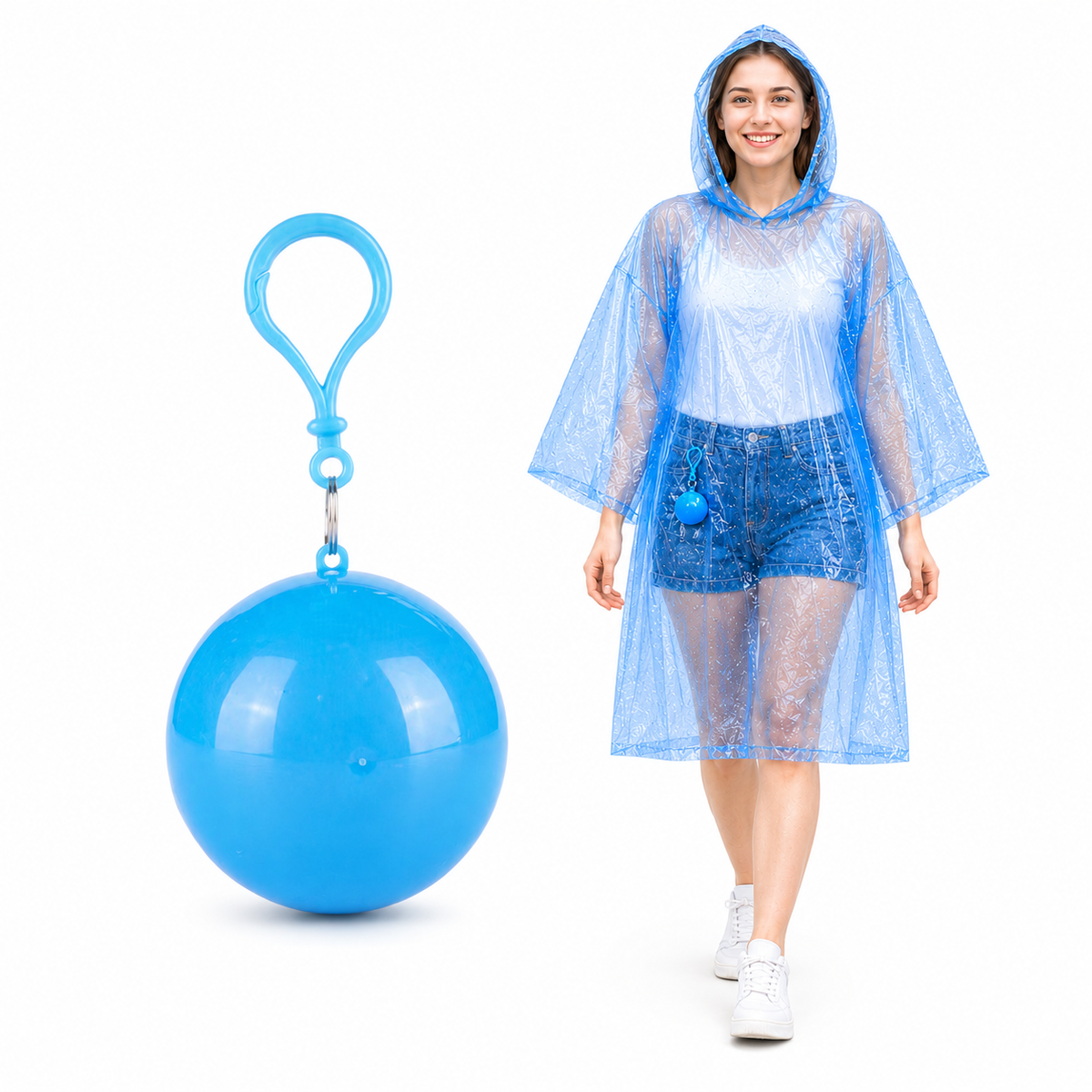 Portable Rain Poncho Ball Waterproof Hooded Raincoat Clip‑On Case