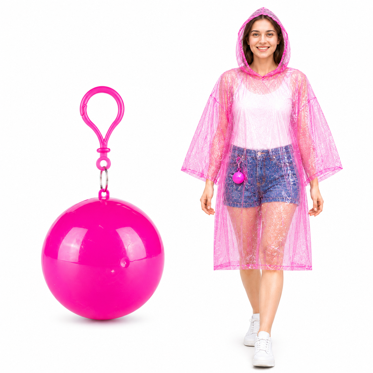 Portable Rain Poncho Ball Waterproof Hooded Raincoat Clip‑On Case