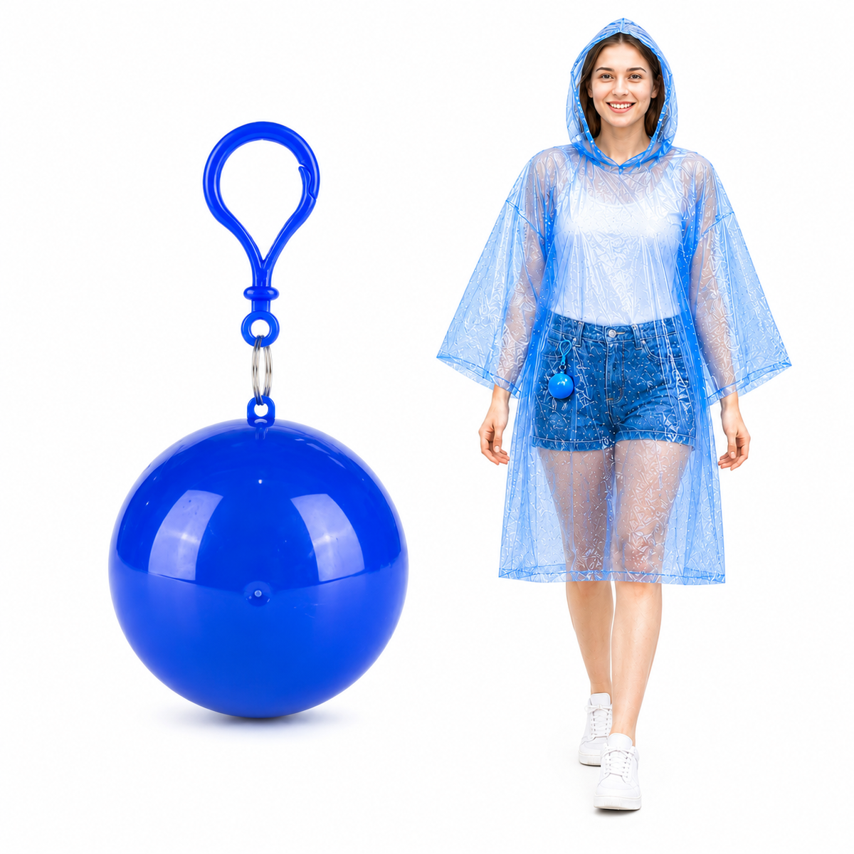 Portable Rain Poncho Ball Waterproof Hooded Raincoat Clip‑On Case