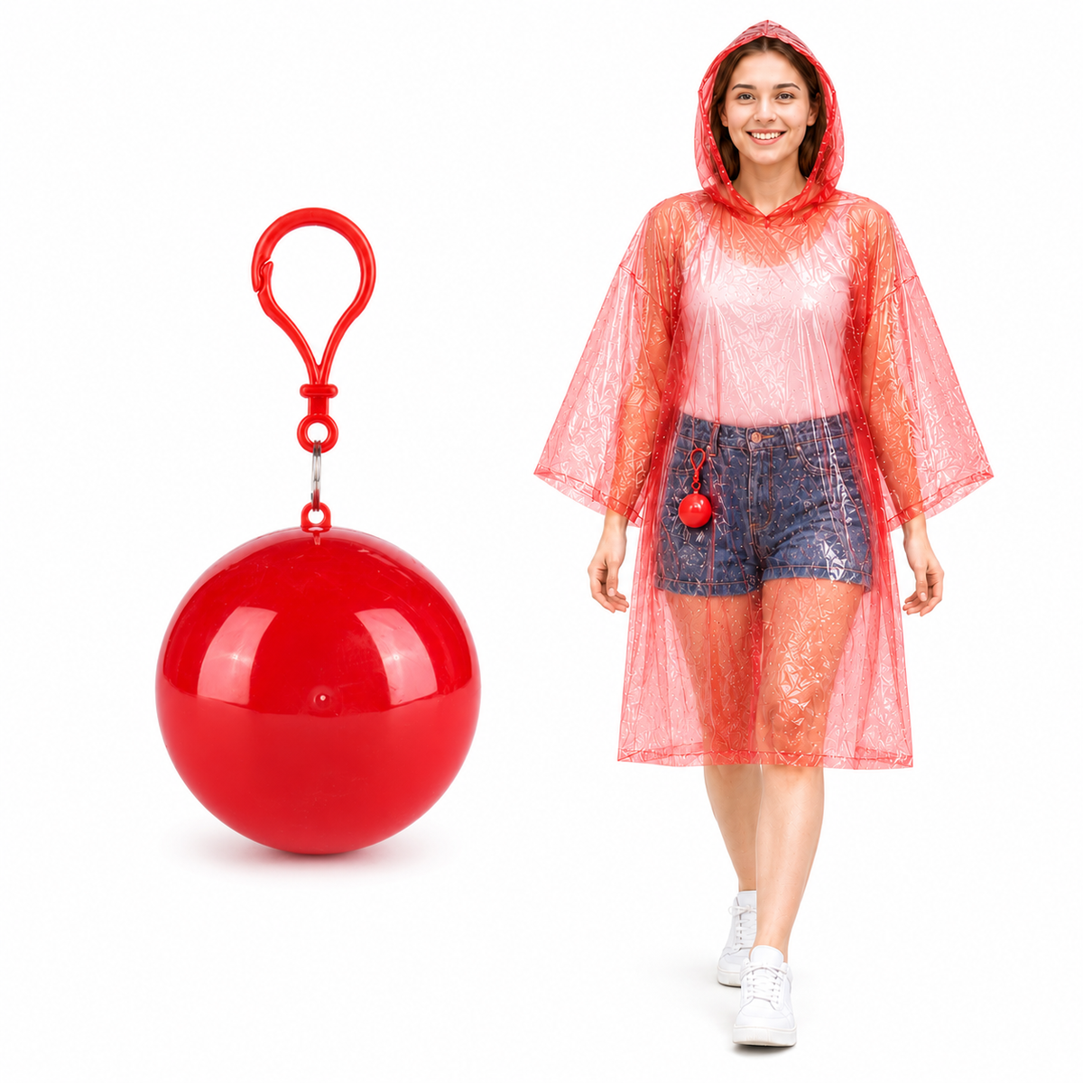 Portable Rain Poncho Ball Waterproof Hooded Raincoat Clip‑On Case