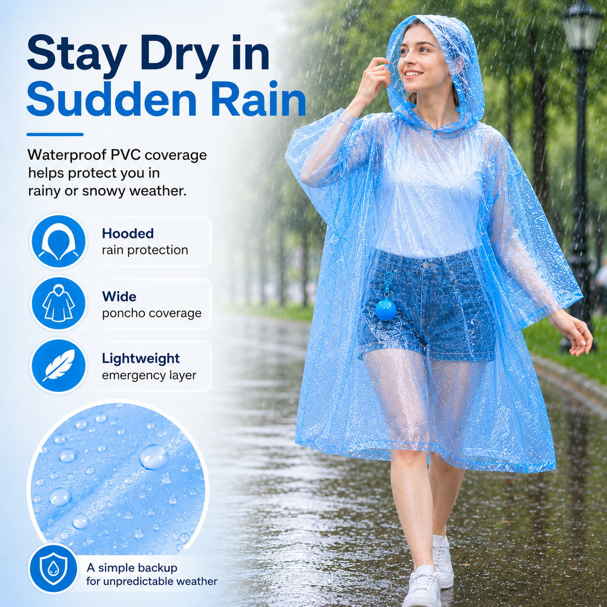 Portable Rain Poncho Ball Waterproof Hooded Raincoat Clip‑On Case