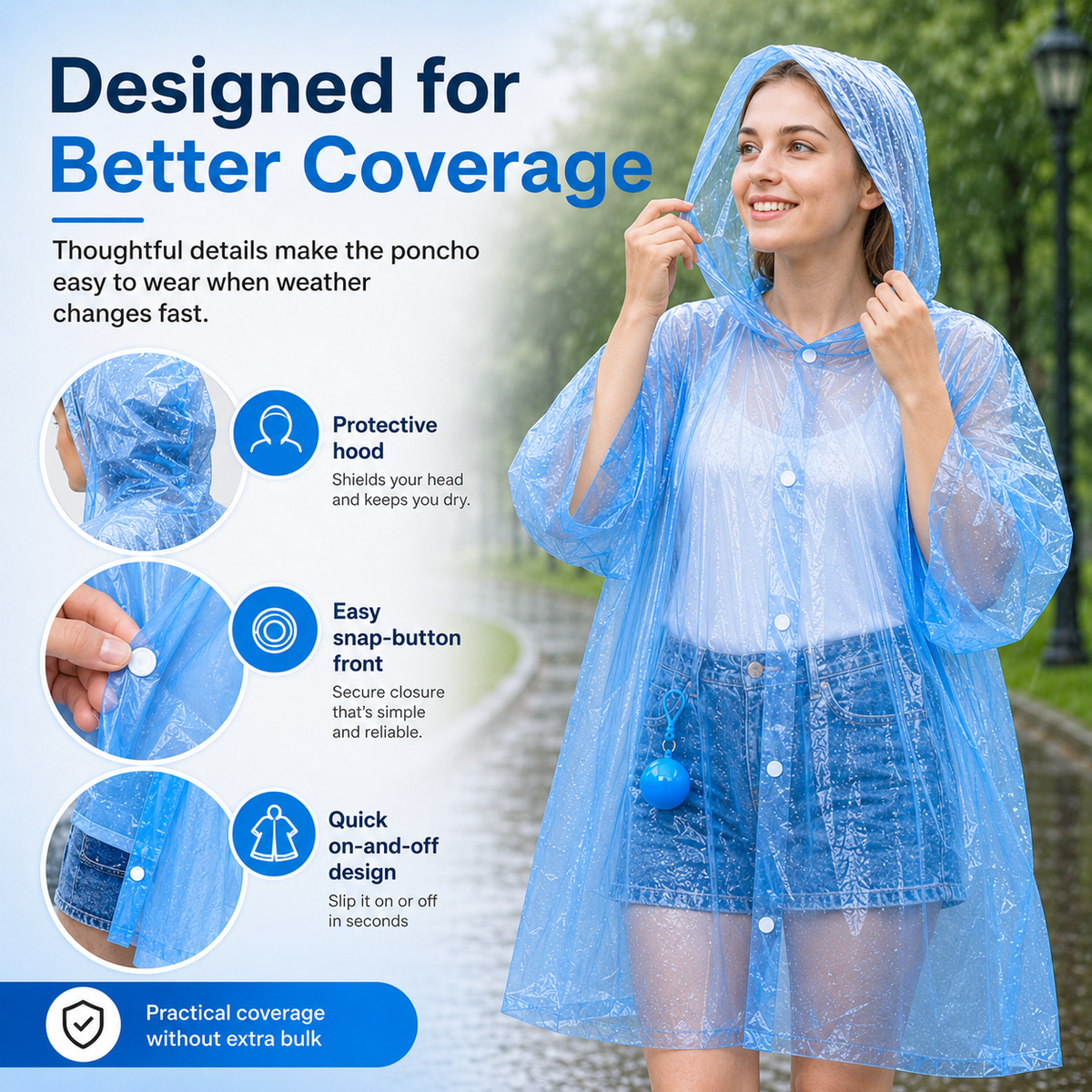 Portable Rain Poncho Ball Waterproof Hooded Raincoat Clip‑On Case