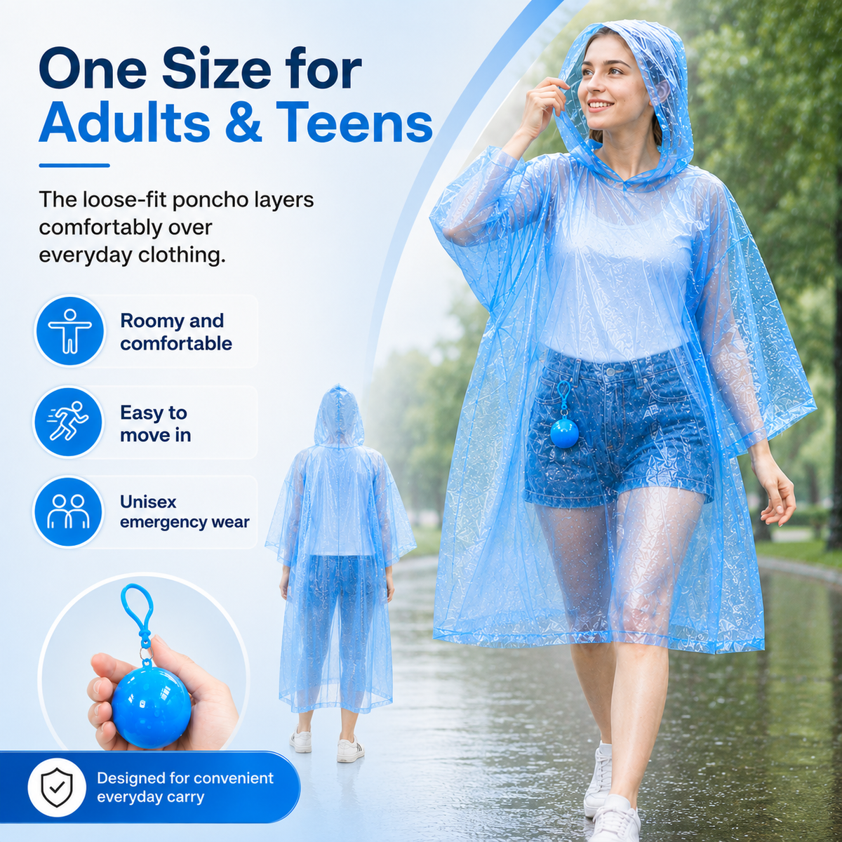 Portable Rain Poncho Ball Waterproof Hooded Raincoat Clip‑On Case