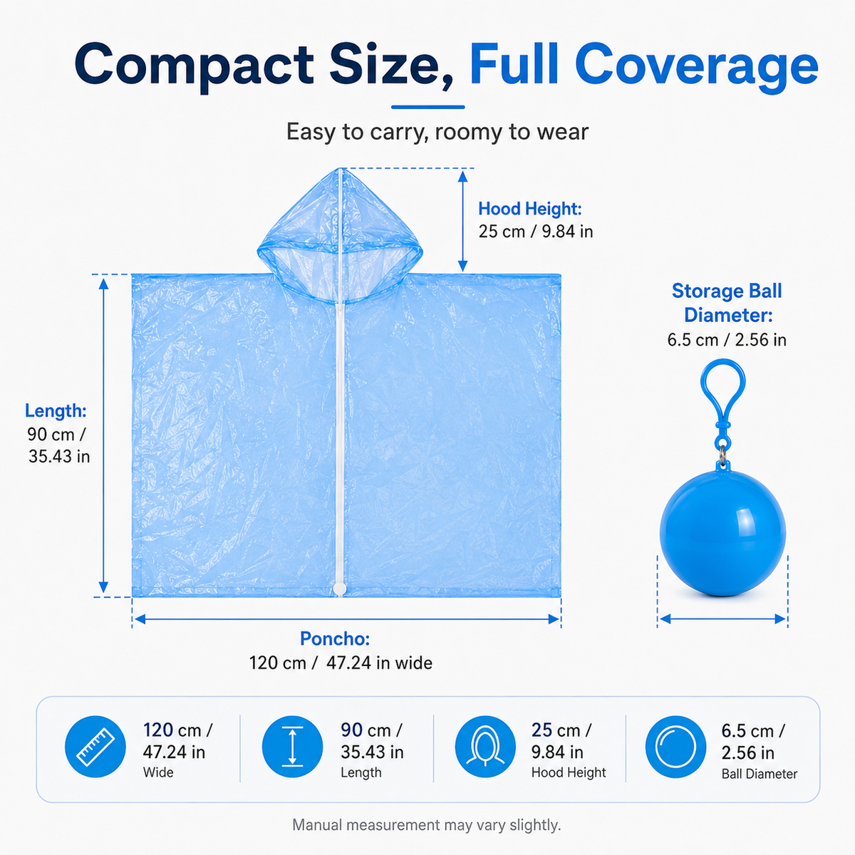 Portable Rain Poncho Ball Waterproof Hooded Raincoat Clip‑On Case