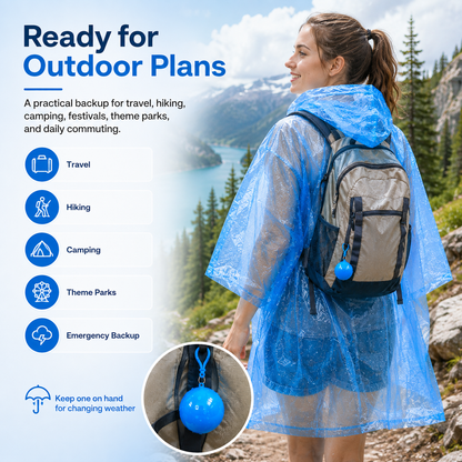 Portable Rain Poncho Ball Waterproof Hooded Raincoat Clip‑On Case