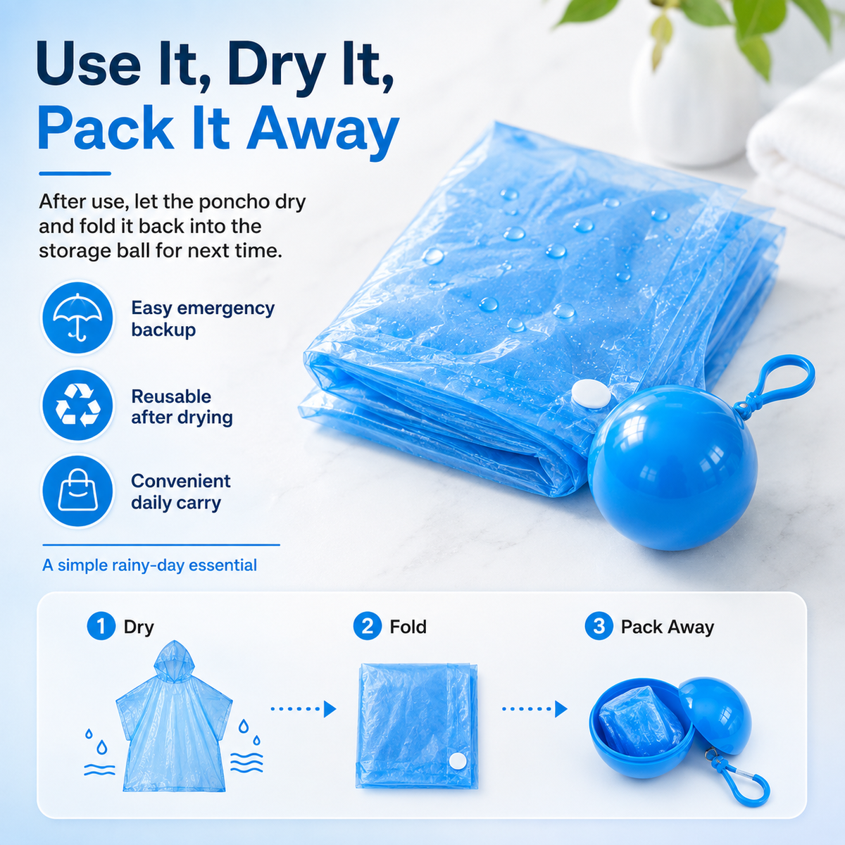 Portable Rain Poncho Ball Waterproof Hooded Raincoat Clip‑On Case