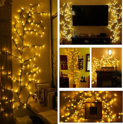 8FT Indoor Easter Vine String Lights – 96 Warm White LEDs, Plug-In Powered – Willow Branch Design for Indoor Easter Décor
