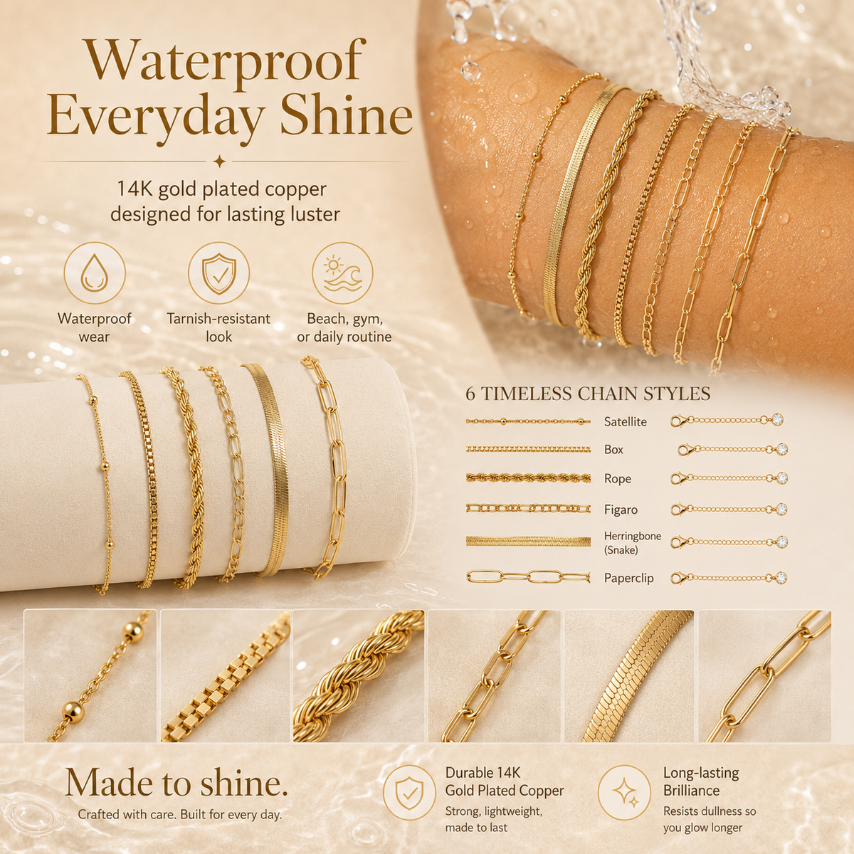 6PCS Dainty Gold Bracelet Set – Trendy Stackable Chain Bracelets for Women