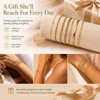 6PCS Dainty Gold Bracelet Set – Trendy Stackable Chain Bracelets for Women