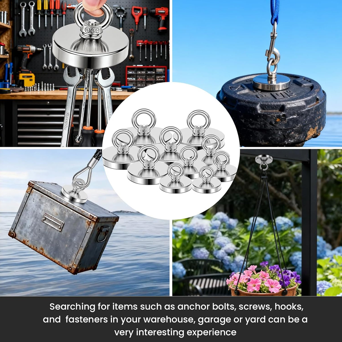 350 LBS Heavy Duty Fishing Magnet, Magnet with Countersunk Eyebolt