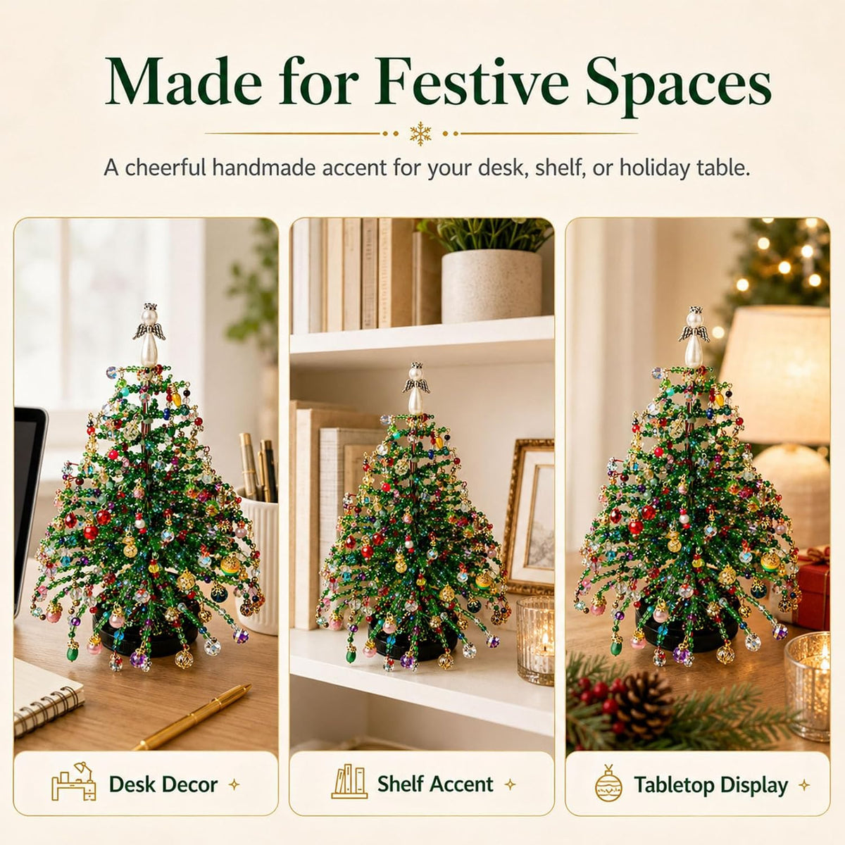 DIY Beaded Christmas Tree Kit, Hand‑Made Mini Crystal Bead Xmas Tree Craft Set