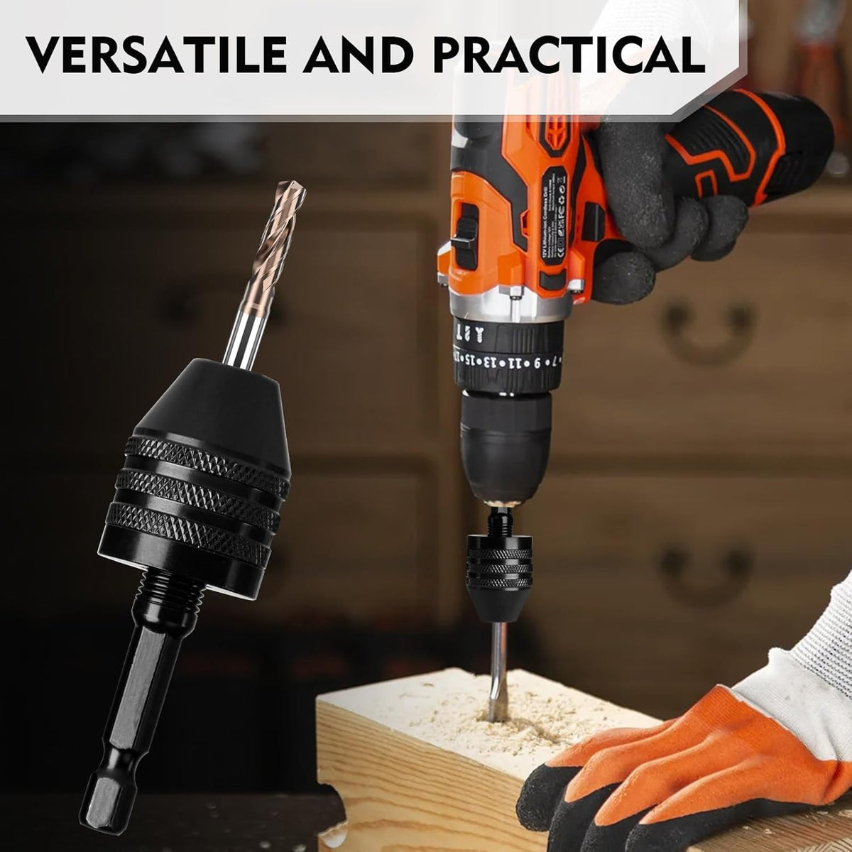 3-Piece Keyless Drill Chuck Adapter Set, 0.3-3.6mm and 0.6-8mm for Impact Drivers and Power Drills
