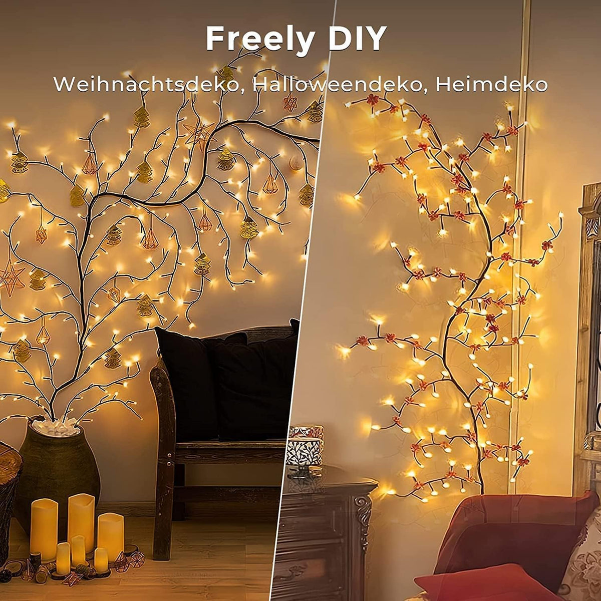 8FT Indoor Easter Vine String Lights – 96 Warm White LEDs, Plug-In Powered – Willow Branch Design for Indoor Easter Décor