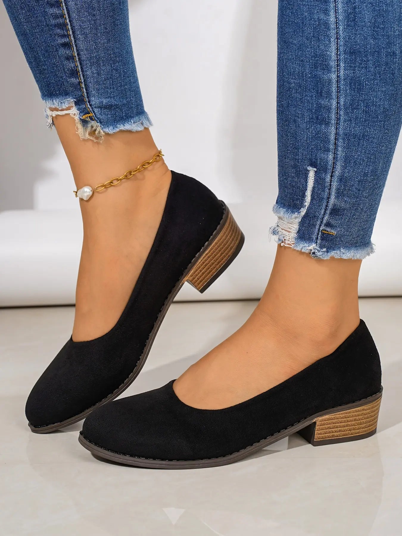 Women's Velvet Heels – Round Toe, Slip-On