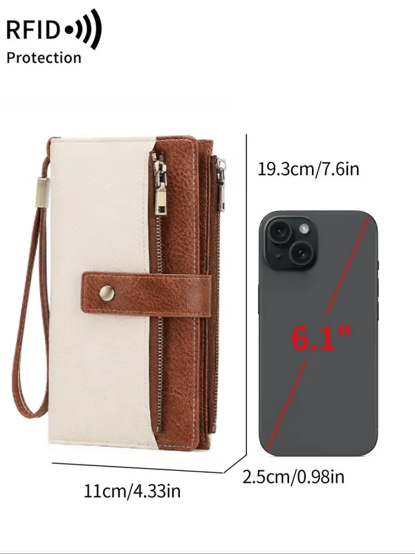Women's long wallet, stylish clutch, elegant solid color RFID blocking leather wallet