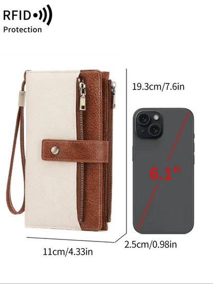 Women's long wallet, stylish clutch, elegant solid color RFID blocking leather wallet