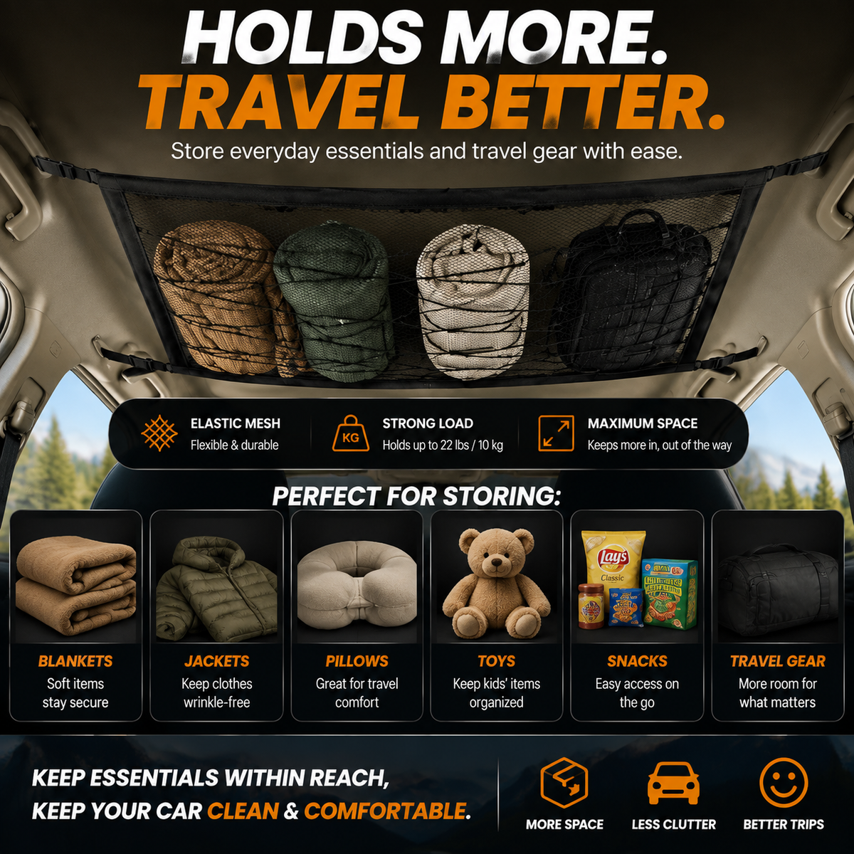 Car Ceiling Cargo Net | Hidden Roof Storage Organizer