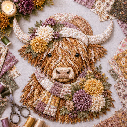 Birth Flower Highland Cow 3D Layered Fabric Art DIY Kit (Beginner-friendly) Buy 2 Free Shipping