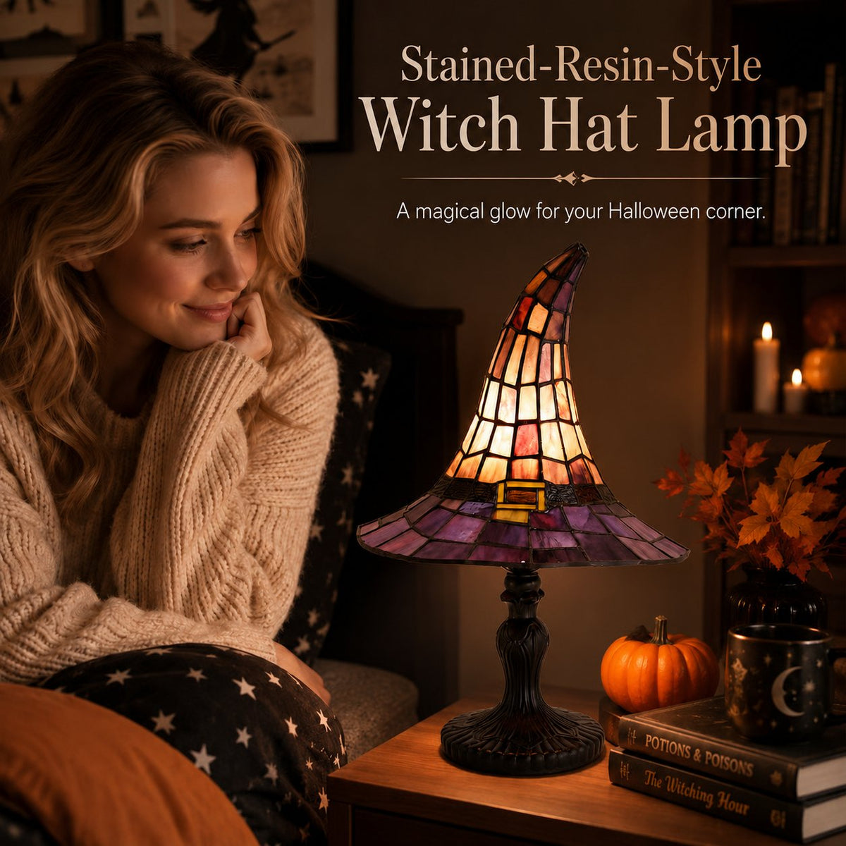 Stained-Resin-Style Witch Hat Lamp