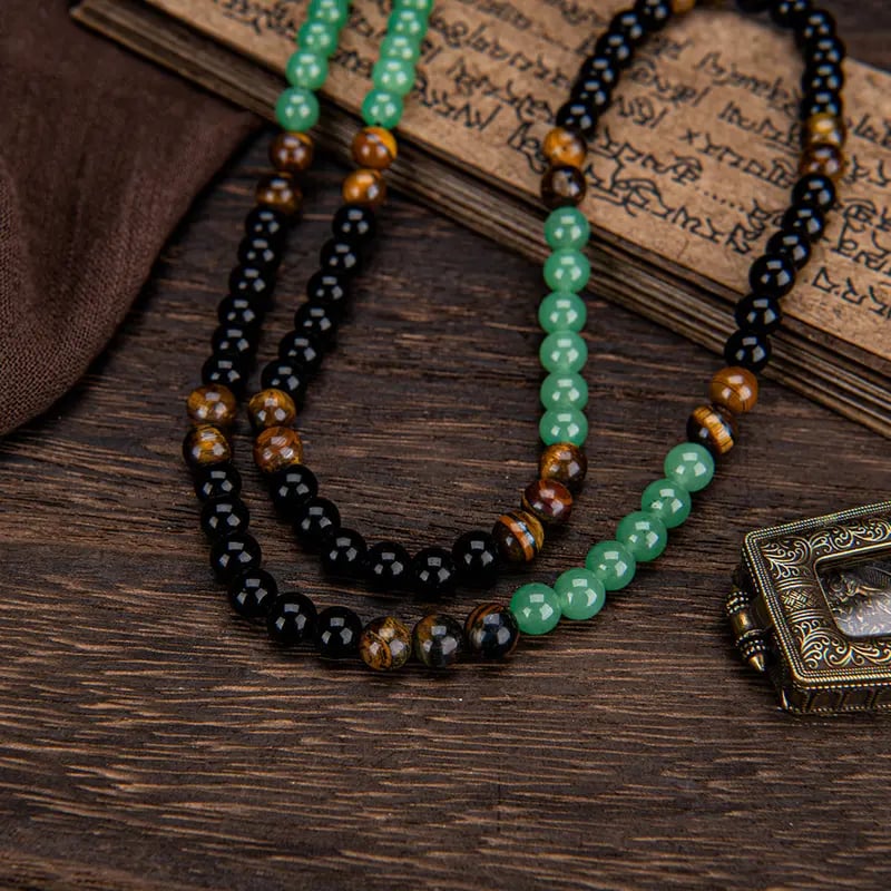 Money Attraction Necklace With GreenAventurine & Tiger Eye Pendant Healing Crystal Stone