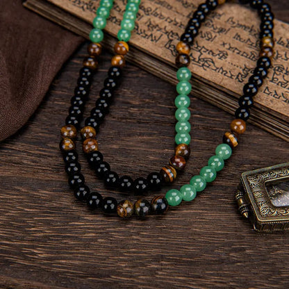 Money Attraction Necklace With GreenAventurine & Tiger Eye Pendant Healing Crystal Stone