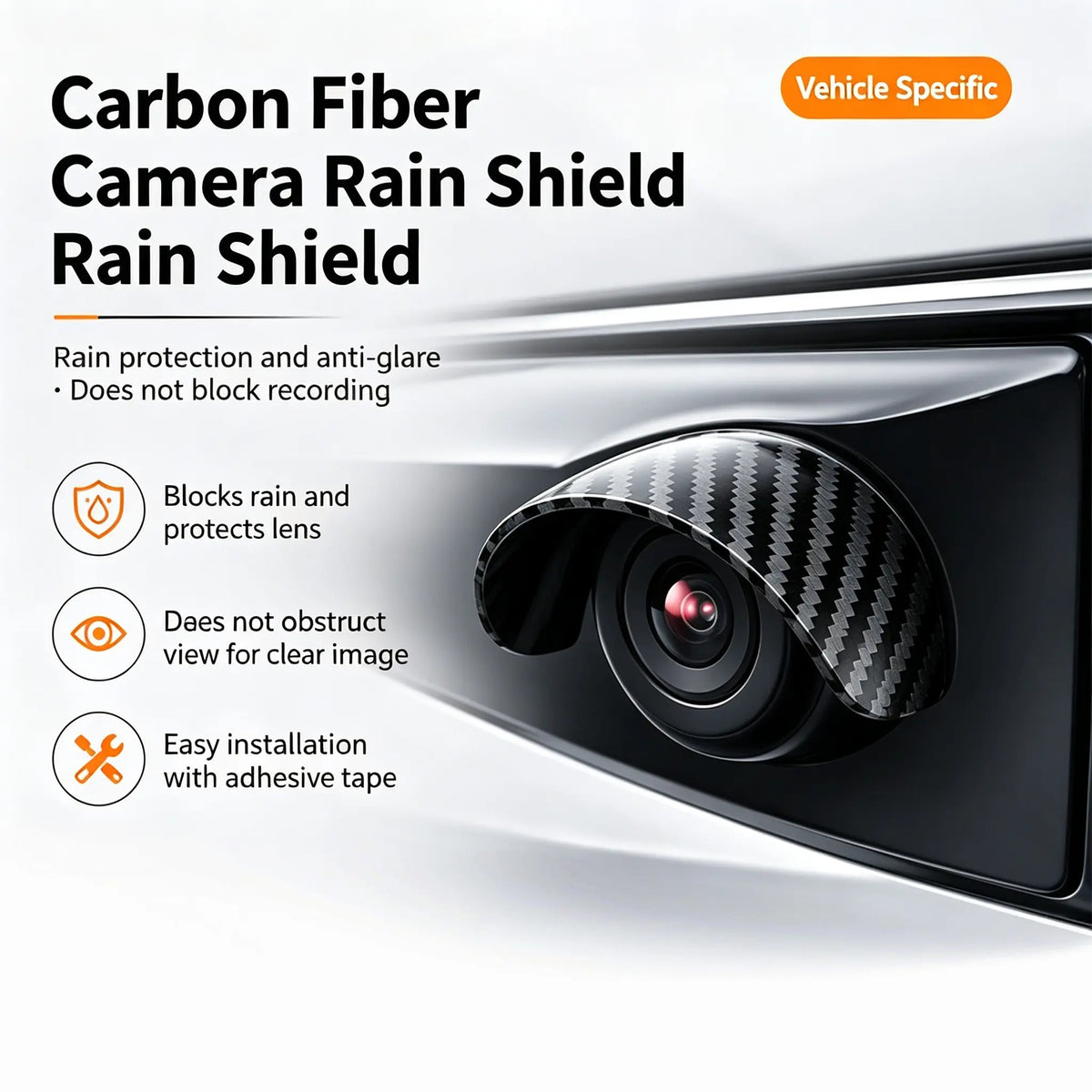 2PCS Car Reverse Camera Rain Cover, Anti‑Fog Waterproof Protection Hood, Carbon Fiber Texture