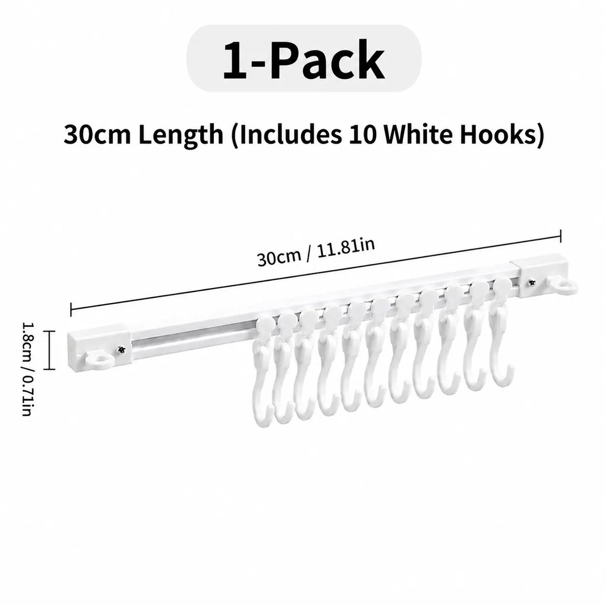 Adjustable 10-Hook Adhesive Slide Rail Wall Organizer, Hanging Storage Rack for Kitchen, Bathroom & Bedroom