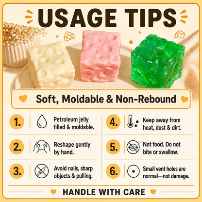 Cheese Cube Squishy Toy, Soft Moldable Petroleum Jelly-Filled Squeeze Ball