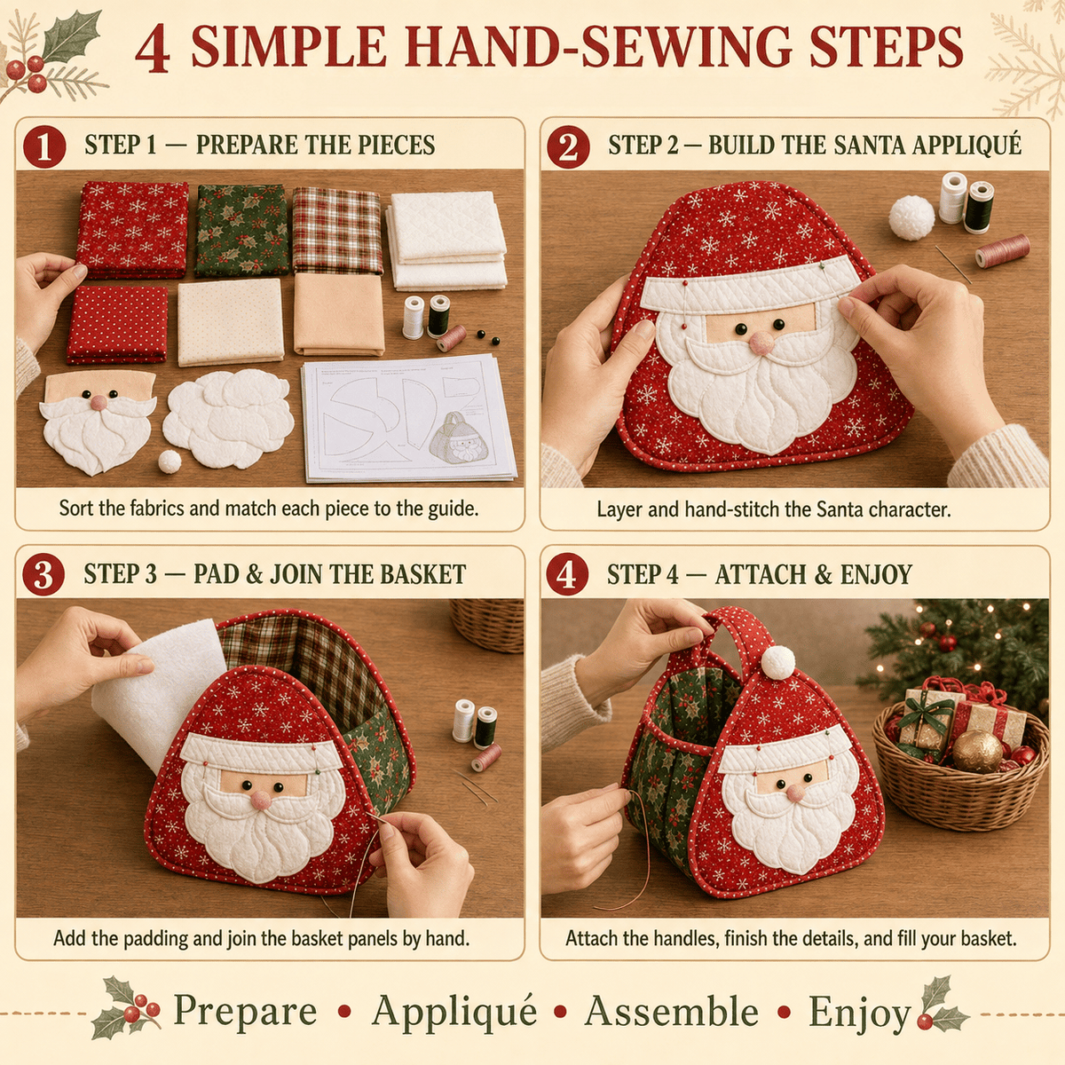 Christmas Quilted Carry Basket – DIY Sewing Kit & Finished Basket