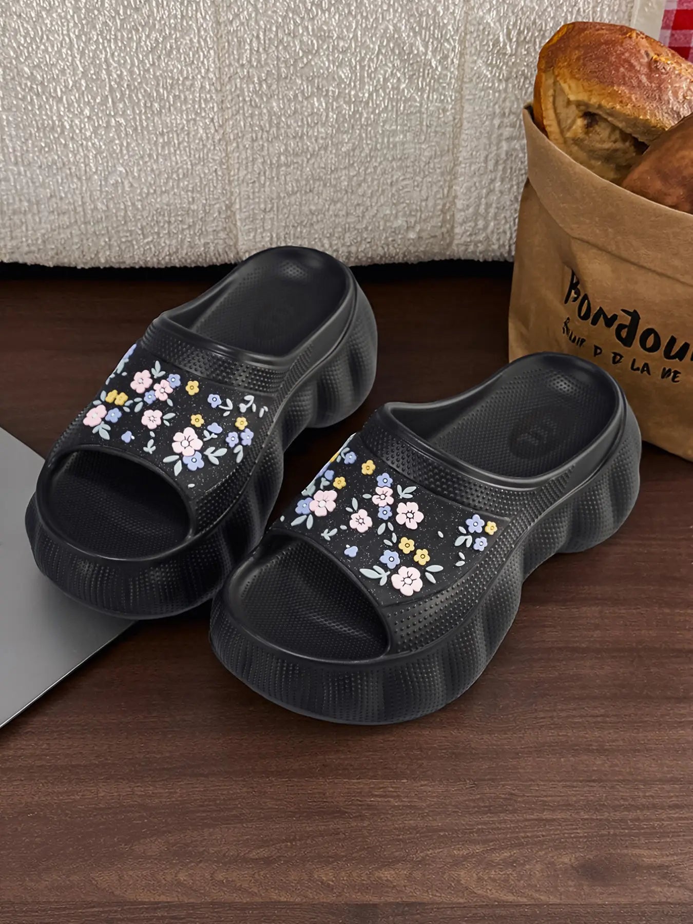 Women's Leaf Design EVA Sandals – Chunky Sole, Breathable