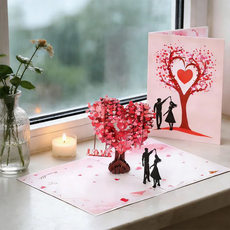 3D Pop-Up Anniversary Card - Romantic Love Tree & Hearts Design