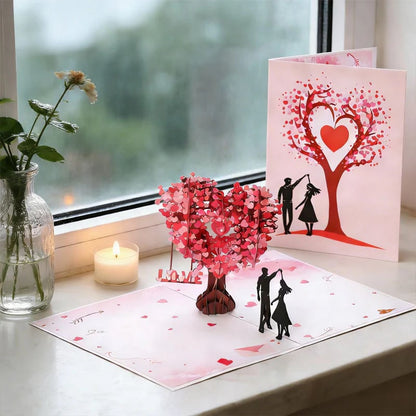 3D Pop-Up Anniversary Card - Romantic Love Tree & Hearts Design