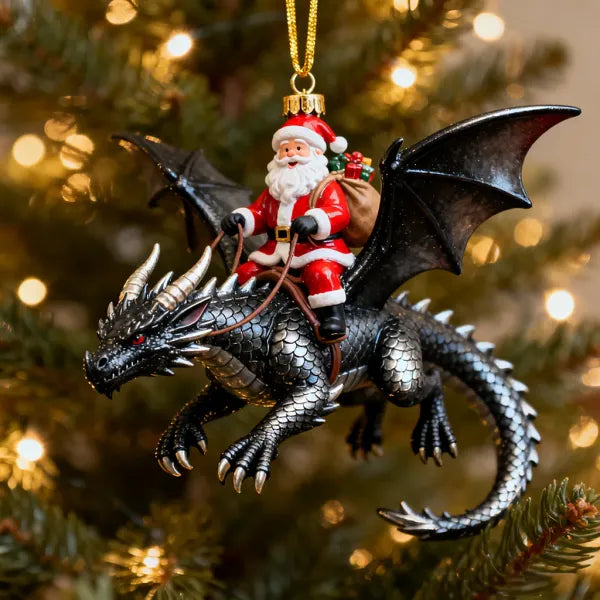 Santa Riding a Dragon Christmas Ornament Unique Holiday Tree Decoration